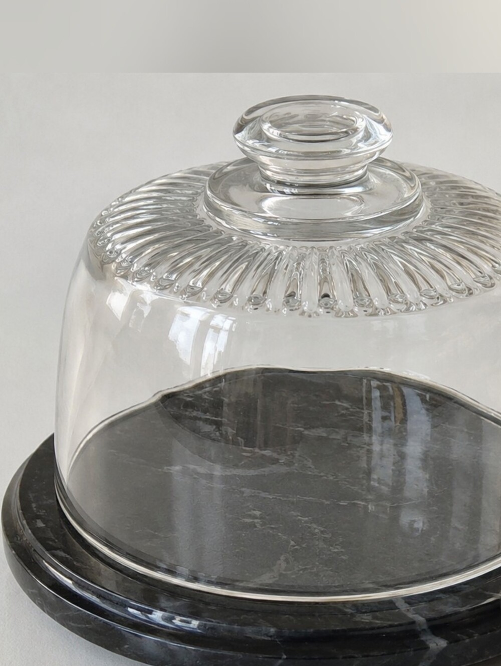 Vintage HIMARK Black Marble Cheese Board French Glass Dome Taiwan